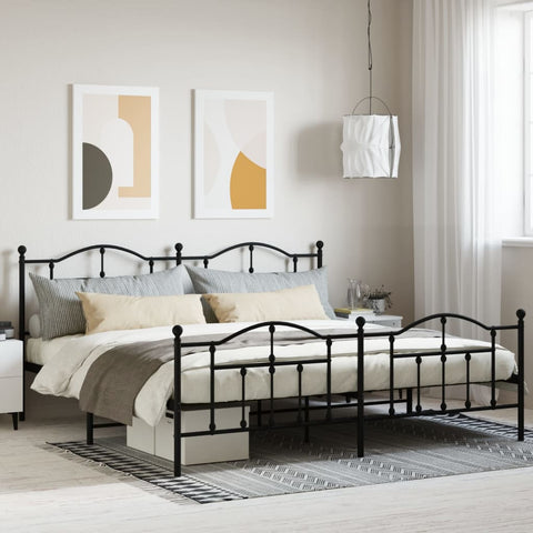 vidaXL Metal Bed Frame without Mattress with Footboard Black 200x200cm