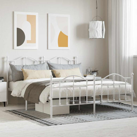vidaXL Metal Bed Frame without Mattress with Footboard White 160x200cm