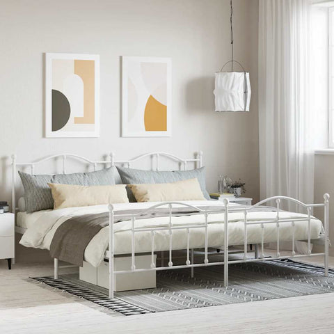vidaXL Metal Bed Frame without Mattress with Footboard White 200x200cm