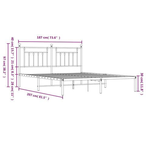 vidaXL Metal Bed Frame without Mattress with Headboard Black 180x200cm