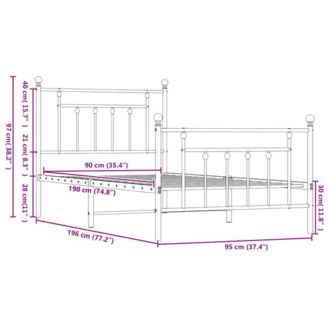 vidaXL Metal Bed Frame without Mattress with Footboard Black 90x190cm