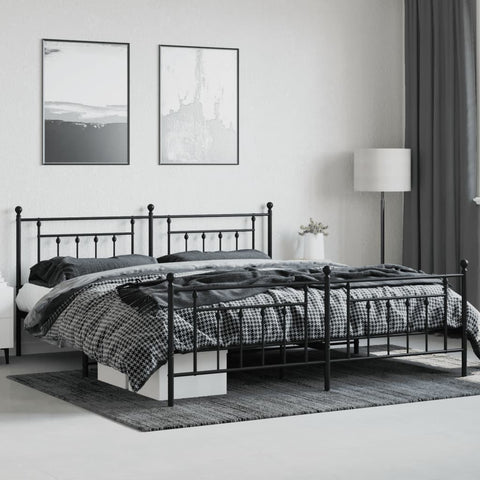 vidaXL Metal Bed Frame without Mattress with Footboard Black 200x200cm