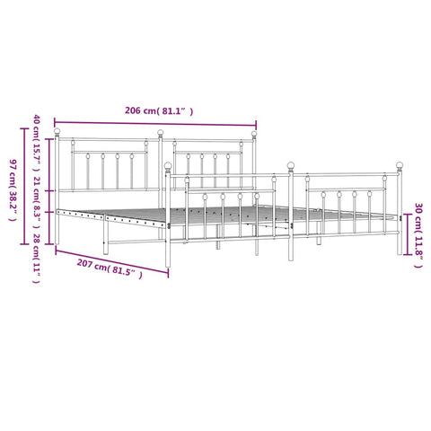 vidaXL Metal Bed Frame without Mattress with Footboard Black 200x200cm