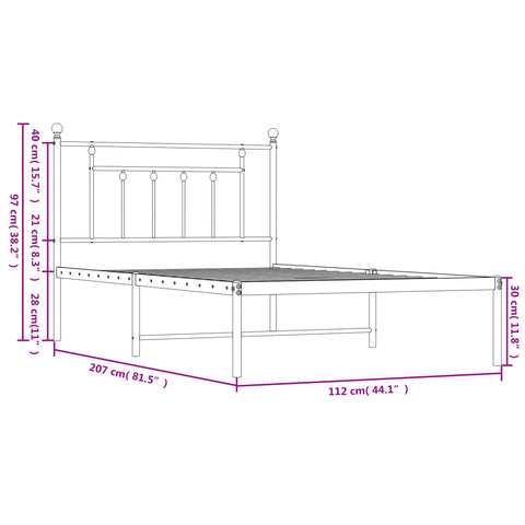 vidaXL Metal Bed Frame without Mattress with Headboard White 107x203cm