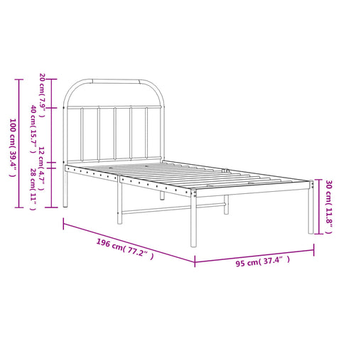 vidaXL Metal Bed Frame without Mattress with Headboard Black 90x190cm
