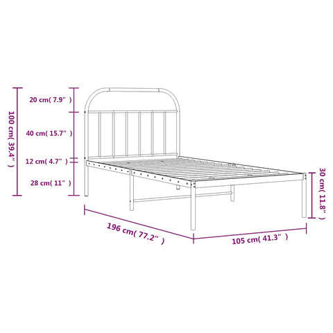 vidaXL Metal Bed Frame without Mattress with Headboard Black 100x190cm