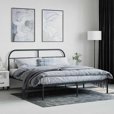 vidaXL Metal Bed Frame without Mattress with Headboard Black 180x200cm