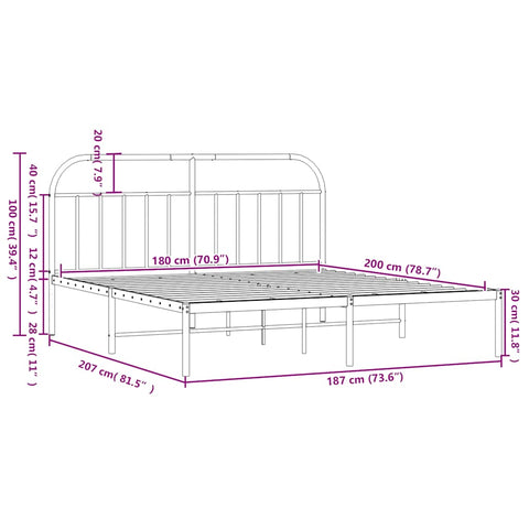 vidaXL Metal Bed Frame without Mattress with Headboard Black 180x200cm