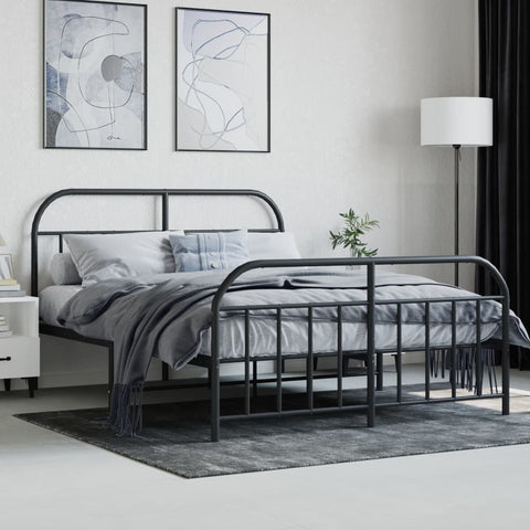 vidaXL Metal Bed Frame without Mattress with Footboard Black 140x190cm