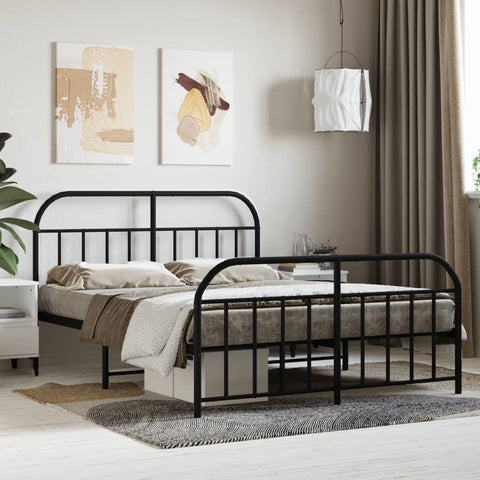 vidaXL Metal Bed Frame without Mattress with Footboard Black 140x190cm