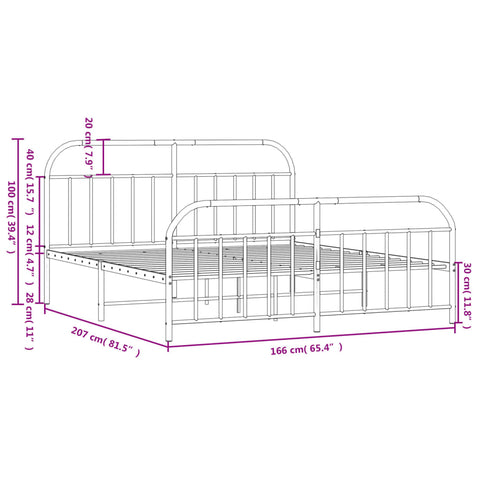 vidaXL Metal Bed Frame without Mattress with Footboard Black 160x200cm