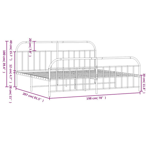 vidaXL Metal Bed Frame without Mattress with Footboard Black 193x203cm