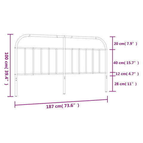 vidaXL Metal Headboard Black 180 cm