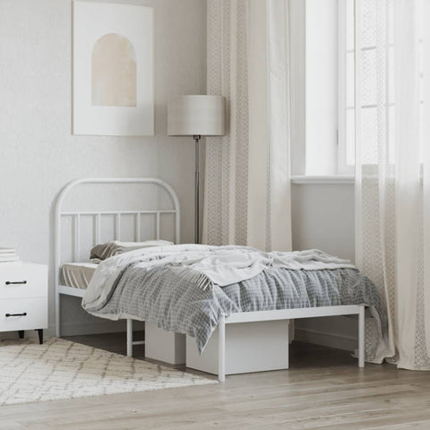 vidaXL Metal Bed Frame without Mattress with Headboard White 90x190cm