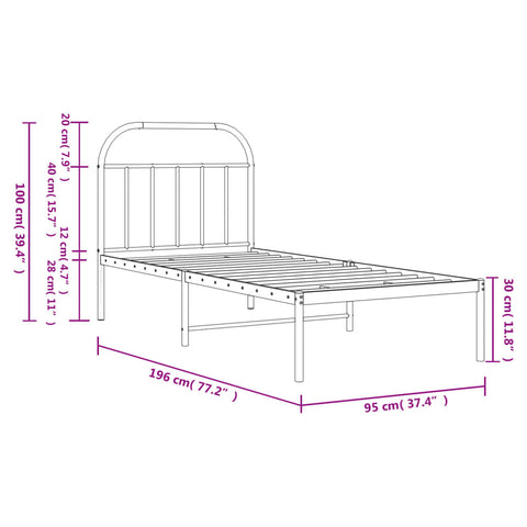 vidaXL Metal Bed Frame without Mattress with Headboard White 90x190cm