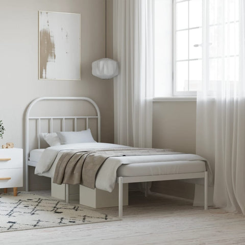 vidaXL Metal Bed Frame without Mattress with Headboard White 90x190cm