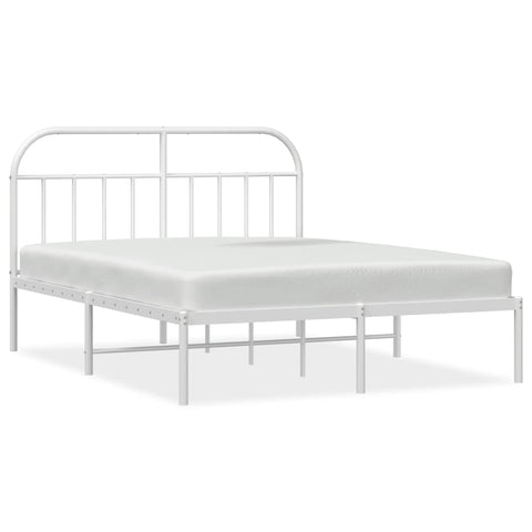 vidaXL Metal Bed Frame without Mattress with Headboard White 140x190cm