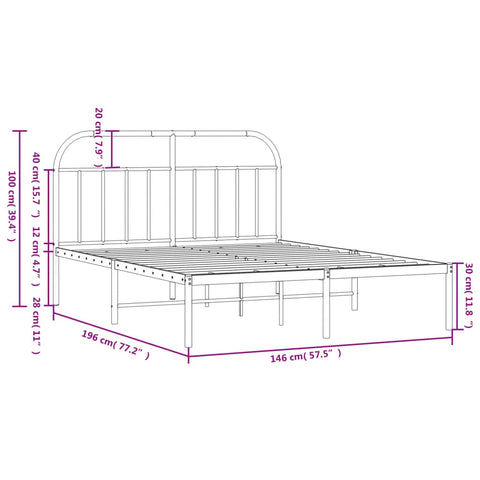 vidaXL Metal Bed Frame without Mattress with Headboard White 140x190cm