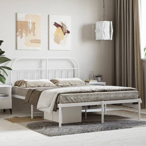 vidaXL Metal Bed Frame without Mattress with Headboard White 140x190cm
