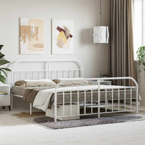 vidaXL Metal Bed Frame without Mattress with Footboard White 160x200cm