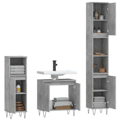 vidaXL 3 Piece Bathroom Cabinet Set Concrete Grey Engineered Wood