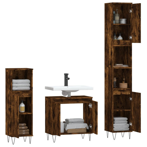 vidaXL 3 Piece Bathroom Cabinet Set Smoked Oak Engineered Wood