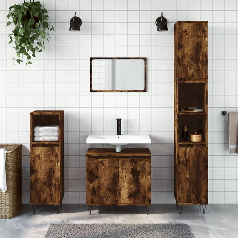 vidaXL 3 Piece Bathroom Cabinet Set Smoked Oak Engineered Wood