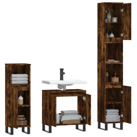vidaXL 3 Piece Bathroom Cabinet Set Smoked Oak Engineered Wood