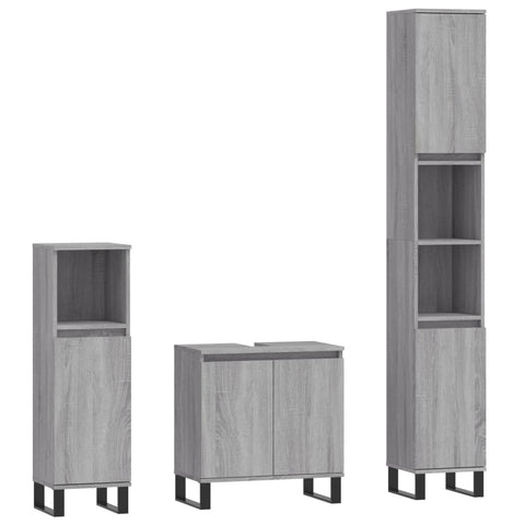 vidaXL 3 Piece Bathroom Cabinet Set Grey Sonoma Engineered Wood