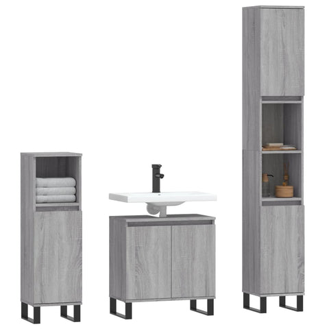 vidaXL 3 Piece Bathroom Cabinet Set Grey Sonoma Engineered Wood