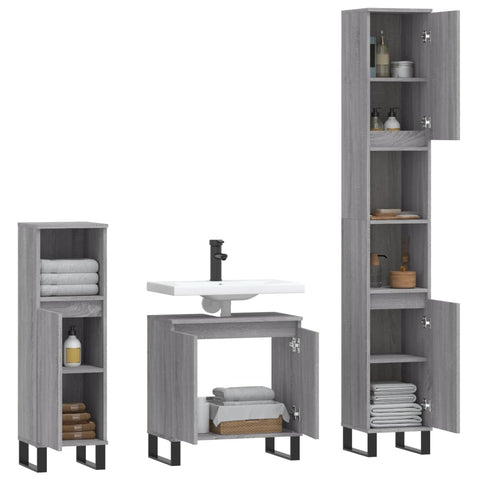vidaXL 3 Piece Bathroom Cabinet Set Grey Sonoma Engineered Wood