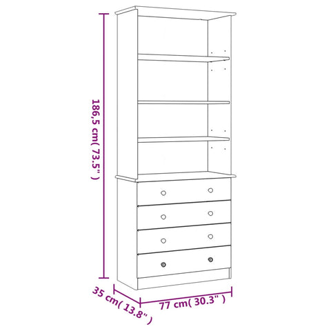 vidaXL Bookcase with Drawers ALTA 77x35x186.5 cm Solid Wood Pine