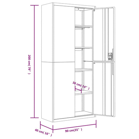 vidaXL File Cabinet Black 90x40x200 cm Steel