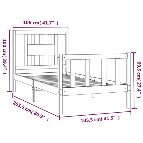 vidaXL Bed Frame without Mattress Solid Wood Pine 100x200 cm