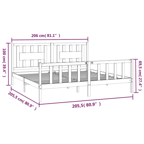vidaXL Bed Frame without Mattress White Solid Wood Pine 200x200 cm