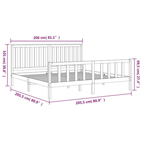 vidaXL Bed Frame without Mattress Black 200x200 cm Solid Wood Pine