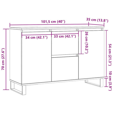 vidaXL Sideboard Smoked Oak 101.5x35x70 cm Engineered Wood