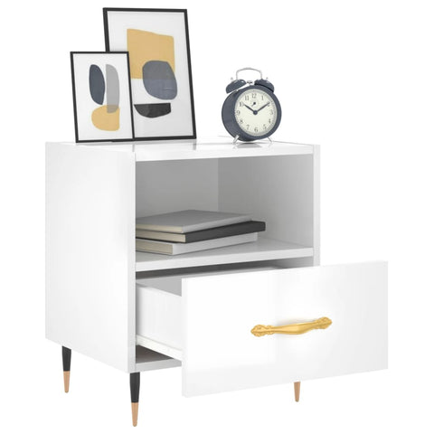 vidaXL Bedside Cabinet High Gloss White 40x35x47.5 cm Engineered Wood