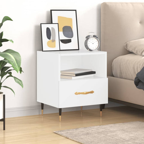 vidaXL Bedside Cabinet High Gloss White 40x35x47.5 cm Engineered Wood