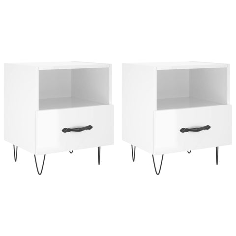 vidaXL Bedside Cabinets 2 pcs High Gloss White 40x35x47.5 cm Engineered Wood