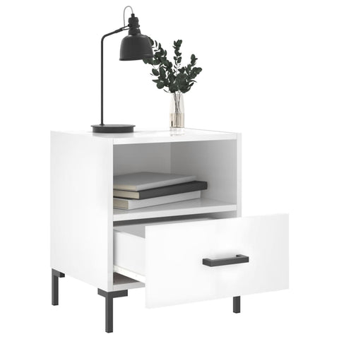 vidaXL Bedside Cabinet High Gloss White 40x35x47.5 cm Engineered Wood