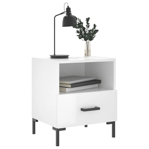 vidaXL Bedside Cabinet High Gloss White 40x35x47.5 cm Engineered Wood