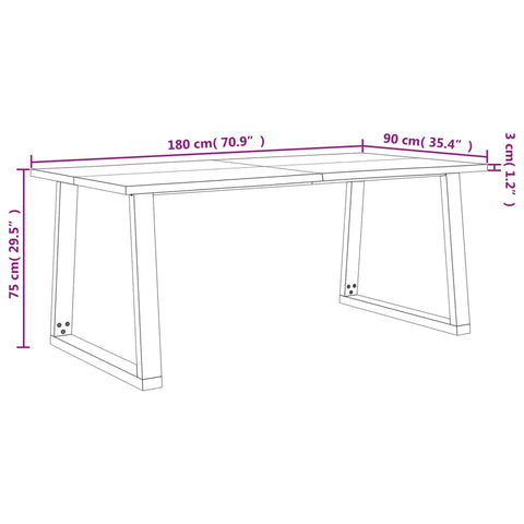 vidaXL Dining Table with Live Edge 180x90x75 cm Solid Wood Acacia
