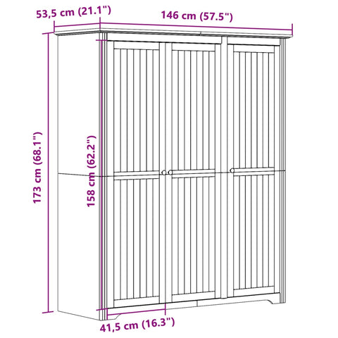 vidaXL Wardrobe BODO White 151.5x52x176.5 cm Solid Wood Pine
