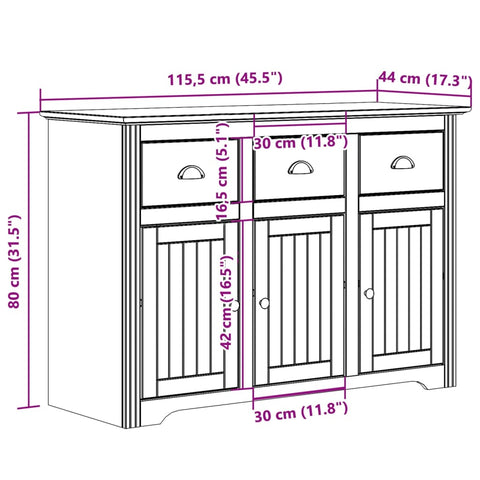 vidaXL Sideboard BODO White 115x43x79.5 cm Solid Wood Pine