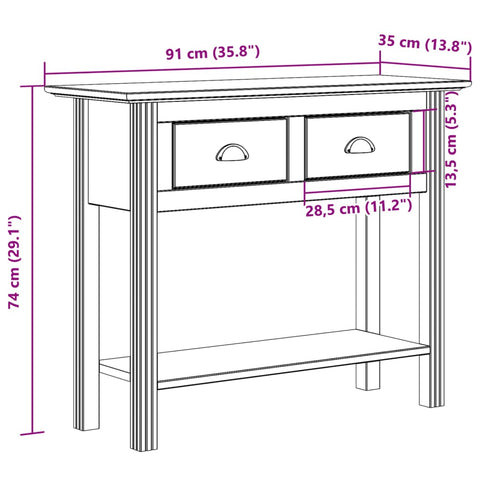 vidaXL Console Table BODO White 90x34.5x73 cm Solid Wood Pine