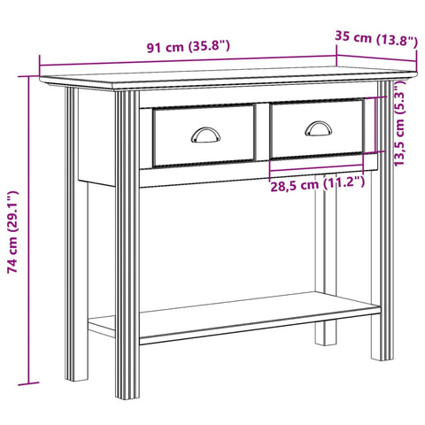 vidaXL Console Table BODO Brown 90x34.5x73 cm Solid Wood Pine