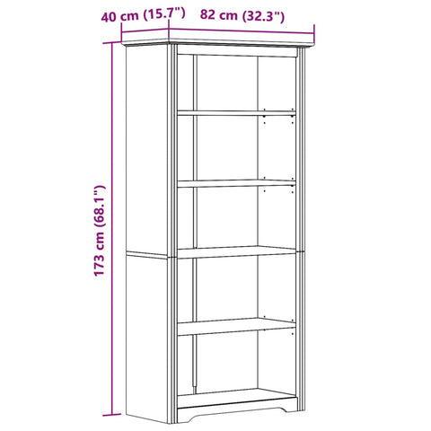 vidaXL Bookcase BODO White 80x38x180 cm Solid Wood Pine 5-Tier