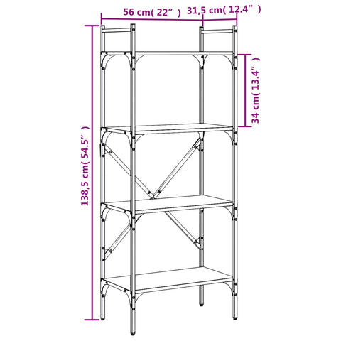 vidaXL Bookcase 4-Tier Smoked Oak 56x31.5x138.5 cm Engineered Wood