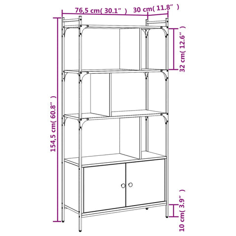 vidaXL Bookcase with Doors Sonoma Oak 76.5x30x154.5 cm Engineered Wood